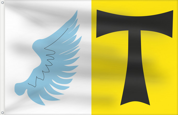 Bandera, con dos ojales metálicos y lado del asta reforzado: D Alió	Alió	Apaisada	Apaïsada
