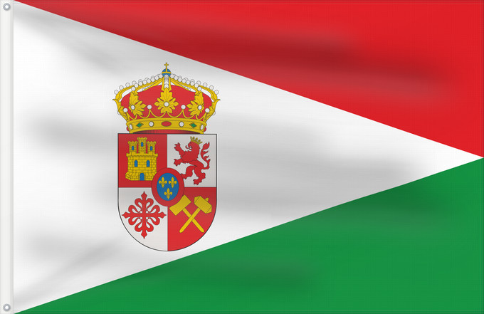 Bandera, con dos ojales metálicos y lado del asta reforzado: Almadén Spain	Almadén, in Ciudad Real province, Spain	Almadén	La bandera que se propone es de nueva creación