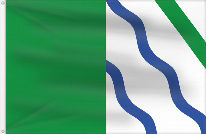 Bandera, con dos ojales metálicos y lado del asta reforzado: Alpujarra de la Sierra Spain	Alpujarra de la Sierra, in Granada province, Spain	Alpujarra de la Sierra	Rectangular de proporciones 2 3, formada por dos franjas verticales iguales