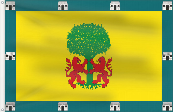 Bandera, con dos ojales metálicos y lado del asta reforzado: Alquería de Aznar Spain	Alquería de Aznar  L Alqueria d Asnar	Alquería de Aznar	Proporciones 2 3. De amarillo o dorado