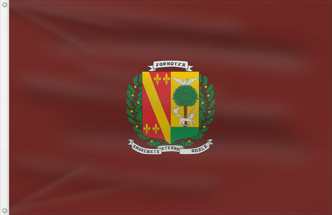 Bandera, con dos ojales metálicos y lado del asta reforzado: Amorebieta-Etxano	Amorebieta-Etxano  Vizcaya  en raso granate