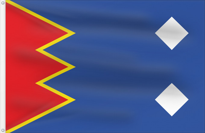 Bandera, con dos ojales metálicos y lado del asta reforzado: Arcos de las Salinas	Arcos de las Salinas - Teruel - Spain	Arcos de las Salinas - Teruel - España paño de proporción 2/3, azul; al tercio del asta un dentado rojo de tres