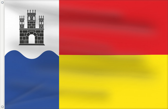 Bandera, con dos ojales metálicos y lado del asta reforzado: Begur	It is easy to put a border around this flag image	Apaisada	Apaïsada