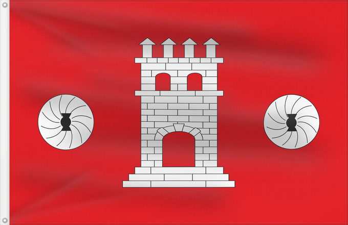 Bandera, con dos ojales metálicos y lado del asta reforzado: Bellaguarda	Bellaguarda, Lérida, España	Bellaguarda, Lleida, Espanya