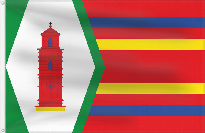 Bandera, con dos ojales metálicos y lado del asta reforzado: Campillo de Aragón Campillo de Aragón-Zaragoza-Spain
