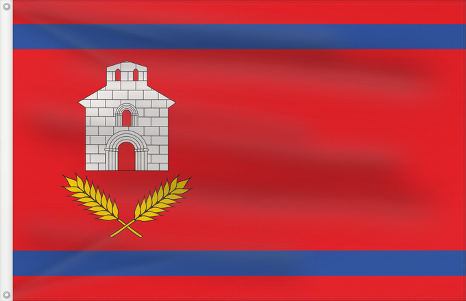 Bandera, con dos ojales metálicos y lado del asta reforzado: Chalamera	Chalamera-Huesca-Spain	Chalamera-Huesca Paño rojo de proporción 2/3, con dos franjas horizontales