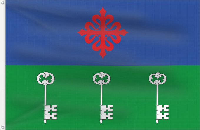 Bandera, con dos ojales metálicos y lado del asta reforzado: El Valle Spain El Valle, in Granada province, Spain El Valle Paño de proporciones 3 2 largo por ancho dividido horizontalmente en dos franjas de igual anchura Azul la superior