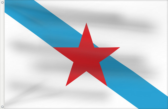Bandera, con dos ojales metálicos y lado del asta reforzado: Galega nacionalista	Nacionalista  de esquerda  da Galícia