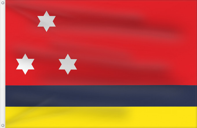 Bandera, con dos ojales metálicos y lado del asta reforzado: Monistrol de Montserrat	Apaisada	Apaïsada de proporcions dos d alt per tres de llarg