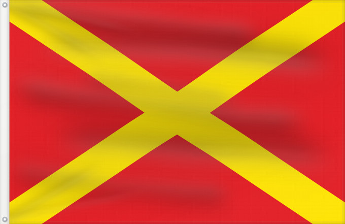 Bandera, con dos ojales metálicos y lado del asta reforzado: Per a Petra	Imaginary flag, not real	O insignia inexistente