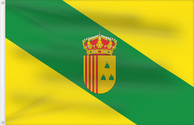 Bandera, con dos ojales metálicos y lado del asta reforzado: Peralta de Alcofea	Peralta de Alcofea, Aragón, Spain	Peralta de Alcofea Tendrá la proporción 2/3 y será amarilla con una banda verde