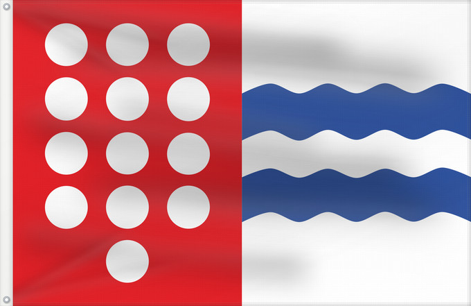 Bandera, con dos ojales metálicos y lado del asta reforzado: Pomar de Valdivia	Pomar de Valdivia  Palencia, Spain	Municipal de Pomar de Valdivia  Palencia