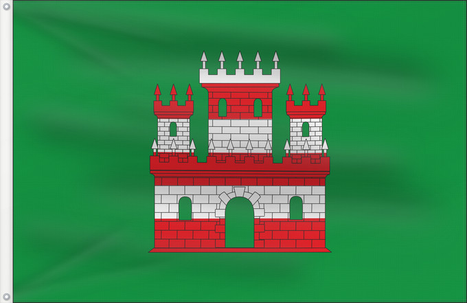 Bandera, con dos ojales metálicos y lado del asta reforzado: Sant Aniol de Finestres Sant Aniol de Finestrás Bandera apaisada Sant Aniol de Finestres Bandera apaïsada