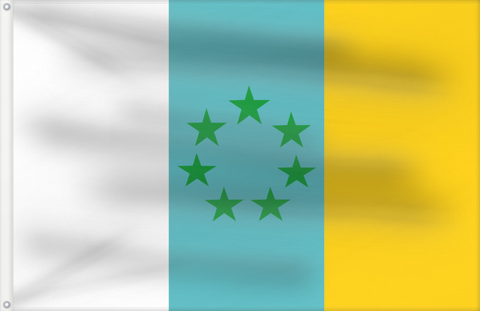 Bandera, con dos ojales metálicos y lado del asta reforzado: Siete Estrellas Verdes	Seven Green Stars (Canary Nationalist)	Sept Étoiles Vertes (Nationaliste Canari)	Esta es la bandera nacionalista canaria	Sieben Grüne Sterne (Kanarisch-Nationalistisch)	Sette Stelle Verdi (Nazionalista Canaria)