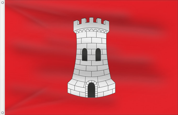 Bandera, con dos ojales metálicos y lado del asta reforzado: Torre del Burgo Spain Torre del Burgo, in Guadalajara province, Spain Torre del Burgo , paño rojo