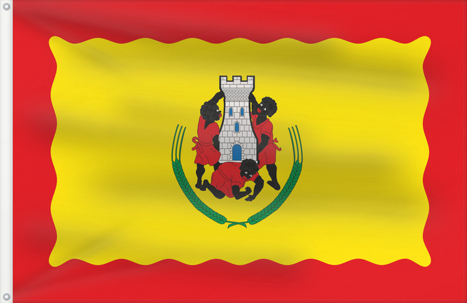 Bandera, con dos ojales metálicos y lado del asta reforzado: Torre los Negros Torres los Negros Teruel Paño amarillo