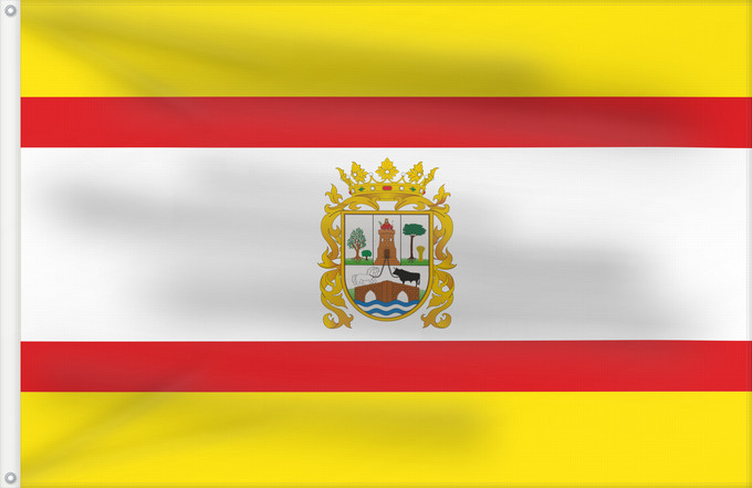Bandera, con dos ojales metálicos y lado del asta reforzado: Utrera escudo	Utrera, province of Seville, Andalusia  Spain	Utrera