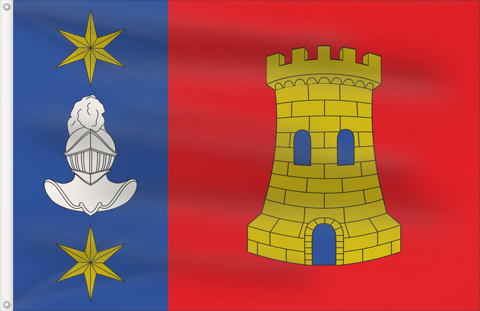 Bandera, con dos ojales metálicos y lado del asta reforzado: Villamoronta	Municipal de Villamoronta de dimensiones 2 3, tercia al asta