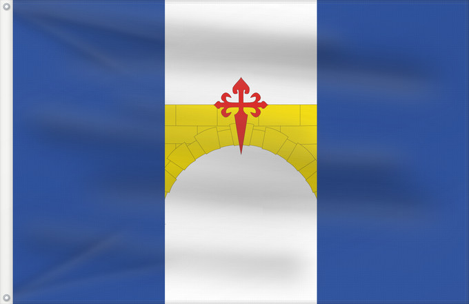 Bandera, con dos ojales metálicos y lado del asta reforzado: Villanueva de Huerva	Villanueva de Huerva  De proporciones 2/3, dividida en tres franjas verticales iguales