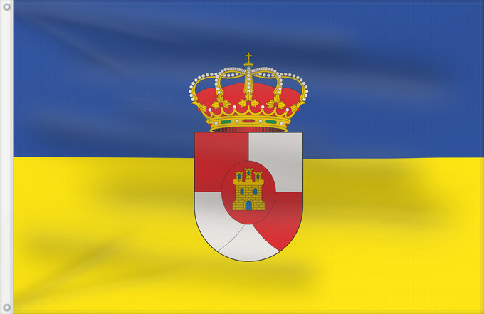 Bandera, con dos ojales metálicos y lado del asta reforzado: Villanueva de la Reina  Jaén	Villanueva de la Reina, Jaén, Spain	Villanueva de la Reina	Villanueva de la Reina, Jaén, España