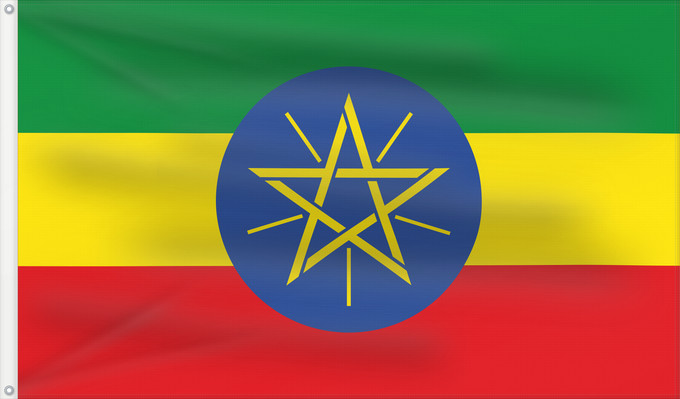Flag, with two metal eyelets and reinforced hoist: Ethiopia	Éthiopie	Etiopía	Äthiopien	Dell Etiopia	የኢትዮጵያ ሰንደቅ ዓላማ	Etiopie	Σημαία της Αιθιοπίας	Alaabaa Itoophiyaa	Itoobiya	Etiopiens
