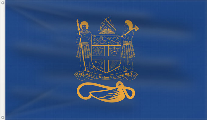 Drapeau, avec deux œillets métalliques et guindant renforcé : Presidential Standard of Fiji Standard of the President of Fiji bearing the full Coat of Arms of Fiji and a traditional Knot and Whale s tooth in Golden-Yellow