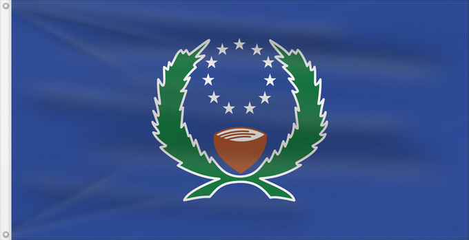 Bandera, con dos ojales metálicos y lado del asta reforzado: Pohnpei	State of Pohnpei	L État de Pohnpei	Pohnpei 	Staates Pohnpei im Verhältnis 10 19 Beschreibung der Flagge  Das blaue Tuch steht für den Pazifik