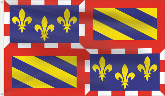 Flagge, mit zwei Metallösen und verstärktem Besatzband: Bourgogne	Region of Burgundy	Région Bourgogne	Región Borgoña	Burgund	Borgogna	Banniel Bourgogn	Burgundiae	Borgonha