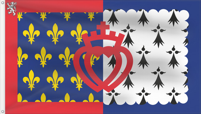 Flagge, mit zwei Metallösen und verstärktem Besatzband: Unofficial flag of Pays-de-la-Loire	Unofficial flag of the region Pays-de-la-Loire in France	Non officiel de la région Pays-de-la-Loire	Países del Loira	Pays de la Loire	Los Païses de Léger
