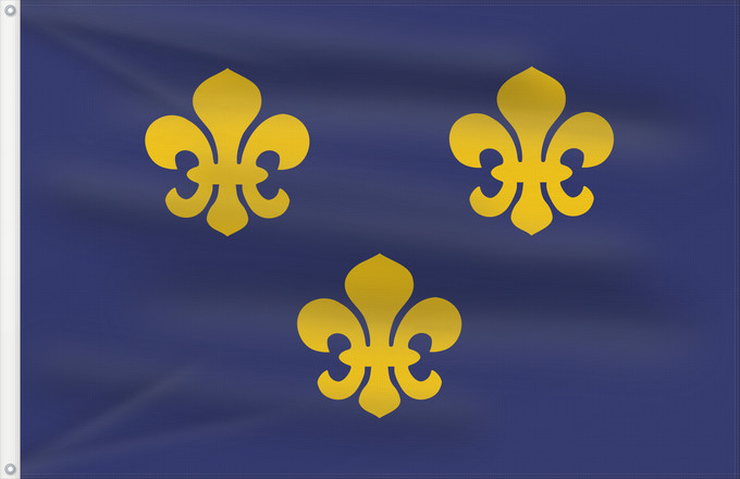 Flag, with two metal eyelets and reinforced hoist: Medieval France	France médiévale	Francia medieval	Mittelalterliches Frankreich	Francia medievale	Present day s Île-de-France