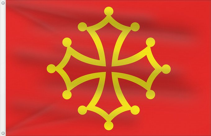 Flag, with two metal eyelets and reinforced hoist: New Flag of Occitania Contemporary version of the flag as used by city halls and particulars all over Occitania