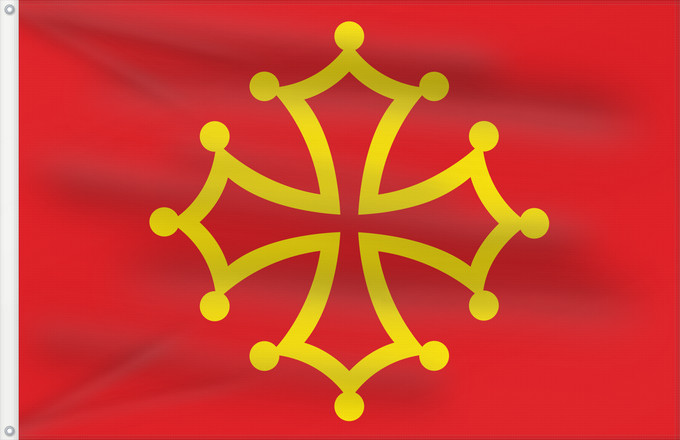 Flagge, mit zwei Metallösen und verstärktem Besatzband: Occitania	Occitania (without star)	Occitanie (sans étoile)	Occitania (sin estrella)	Okzitanien (ohne Stern)	Occitania (senza stella)	Occitània  without star