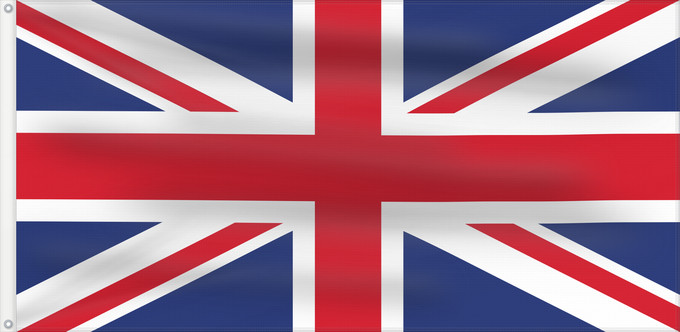 Bandera, con dos ojales metálicos y lado del asta reforzado: United Kingdom	Royaume-Uni	Reino Unido	Vereinigtes Königreich	Regno Unito