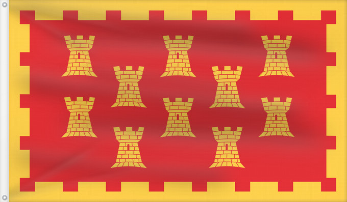 Bandera, con dos ojales metálicos y lado del asta reforzado: Unofficial County Flag of Greater Manchester The County Flag of Greater Manchester is composed of ten golden castles arranged in rows of 3-2-3-2 on a red background Manchester