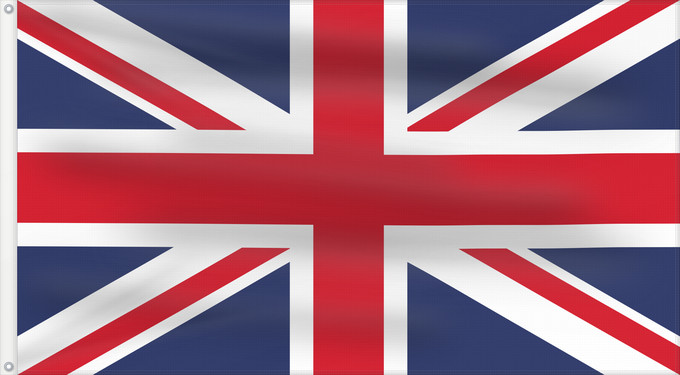 Bandera, con dos ojales metálicos y lado del asta reforzado: United Kingdom	Royaume-Uni	Reino Unido	Vereinigtes Königreich	Regno Unito