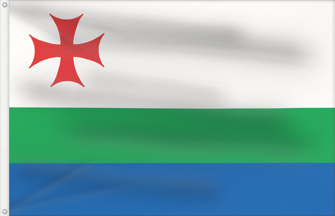 Drapeau, avec deux œillets métalliques et guindant renforcé : Akhalkalaki Municipality Municipalité d'Akhalkalaki Municipalidad de Ajalkalaki Gemeinde Achalkalaki Comune di Akhalkalaki ახალქალაქის მუნიციპალიტეტის დროშა