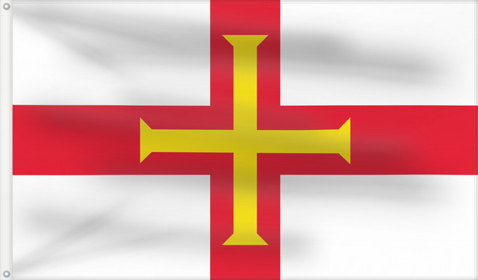 Bandera, con dos ojales metálicos y lado del asta reforzado: Guernsey	Guernesey	Guernsey (Kanalinsel)	Couleu de Guernési	Ynys y Garn