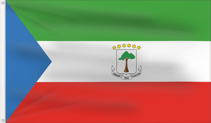 Flagge, mit zwei Metallösen und verstärktem Besatzband: Equatorial Guinea	Guinée équatoriale	Guinea Ecuatorial	Äquatorialguineas	Guinea Equatoriale	Guiné Equatorial	علم غينيا الاستوائية	Guinea Equatorial	Ekvatora Gvineo	Ekuatore Gineako bandera	Bɛndɛ́lɛ ya Republiki ya Gine-Ekwatorial	Флаг Экваториальной Гвине