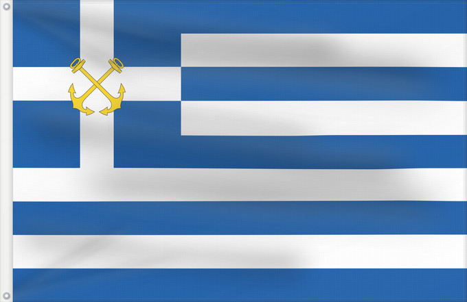 Bandera, con dos ojales metálicos y lado del asta reforzado: Hellenic Coast Guard	Ensign of the Hellenic Coast Guard  1964-1980