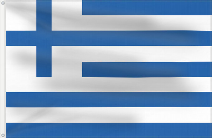 Bandera, con dos ojales metálicos y lado del asta reforzado: Merchant Navy of Greece flag  1822-1828	Hellenic Merchant Navy  1822-1828  Dubious decree authorizing the flag does not mention the merchant flag as striped  cf here  --- source click here	Σημαία του Εμπορικού Ελληνικού Ναυτικού  1822-1828