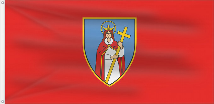 Bandera, con dos ojales metálicos y lado del asta reforzado: Kastva Arms of the City of Kastav Ville de Kastav Ciudad de Kastav Stadt Kastav Della Città di Castua Grada Kastva Mesta Kastva