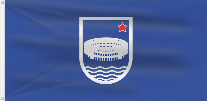 Drapeau, avec deux œillets métalliques et guindant renforcé : Pule SFRJ Municipality of Pula in the period of SFRY 1973 Pula (SFRY) (1973) Gemeinde Pula in der Zeit der SFRJ 1973 Comune di Pola nel periodo della RSFJ 1973 Općine Pule u razdoblju SFRJ 1973 Občine Pulja v obdobju SFRJ 1973