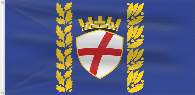 Bandera, con dos ojales metálicos y lado del asta reforzado: Rovinja City of Rovinj Stadt Rovinj Della Città di Rovigno Grada Rovinja Mesta Rovinja