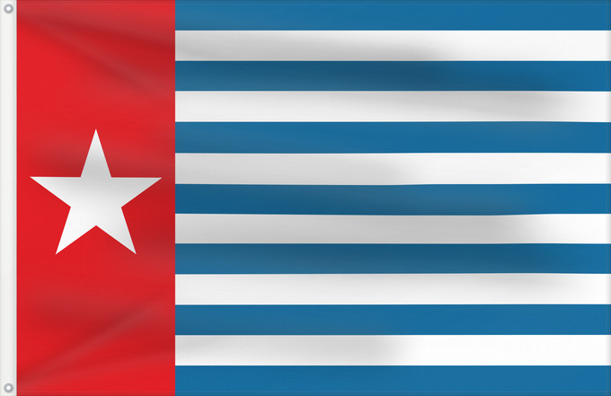 Bandera, con dos ojales metálicos y lado del asta reforzado: Morning Star	Unofficial Morning Star flag	Morgenster, Vlag van Westelijk Nieuw-Guinea	Indonesia, Bendera Papua Barat	Флаг утренней звезды
