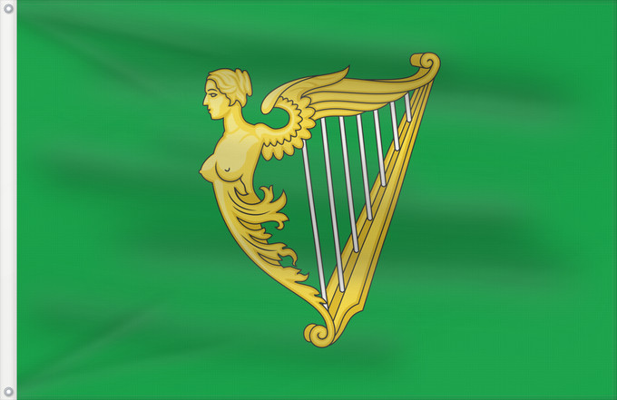 Flagge, mit zwei Metallösen und verstärktem Besatzband: Green harp flag of Ireland	A traditional green harp flag of Ireland with a slightly different harp from File Arms of Ireland  Historical