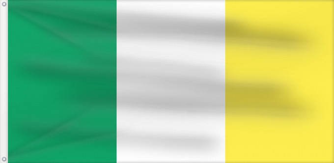 Flagge, mit zwei Metallösen und verstärktem Besatzband: Ireland  gold	A homemade variant of Irish Tricolour	Irlande (variante dorée)	Irlanda (variante dorada)	Irland (Goldvariante)	Variante della bandiera irlandese