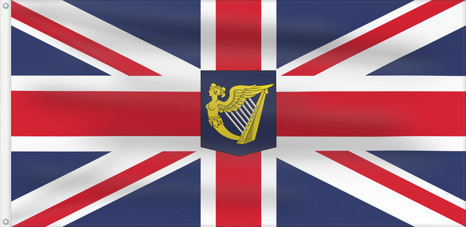 Flagge, mit zwei Metallösen und verstärktem Besatzband: Lord Lieutenant of Ireland Lord Lieutenant d'Irlande Lord Teniente de Irlanda Lord Lieutenant von Irland Lord Luogotenente d'Irlanda
