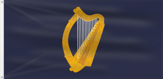 Bandera, con dos ojales metálicos y lado del asta reforzado: President of Ireland Presidential Flag of Ireland with alternate official state harp design Étendard présidentiel d'Irlande (motif de harpe alternatif) Estandarte Presidencial de Irlanda (diseño alternativo de arpa) Präsidentenstandarte von Irland (abweic