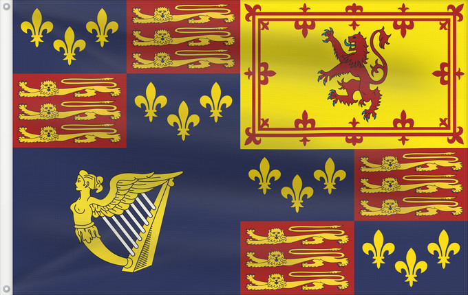Flagge, mit zwei Metallösen und verstärktem Besatzband: Royal Standard of England 1603-1649 Royal Standard of England 1603-1649, 1660-1689, 1702-1707 Étendard Royal d'Angleterre (1603-1649, 1660-1689, 1702-1707) Estandarte Real de Inglaterra (1603-1649, 1660-1689, 1702-1707) Königsstandarte von England (1603