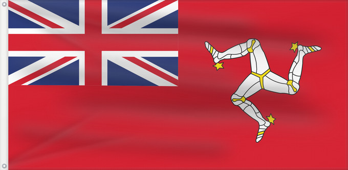 Flagge, mit zwei Metallösen und verstärktem Besatzband: Civil Ensign of the Isle of Man	Civil ensign of the Isle of Man	Île de Man - Pavillon civil	Civil de la Isla de Man	Insel Man - Zivilschiffsflagge	Isola di Man - Insegna civile	Corrillagh brattagh Ellan Vannin